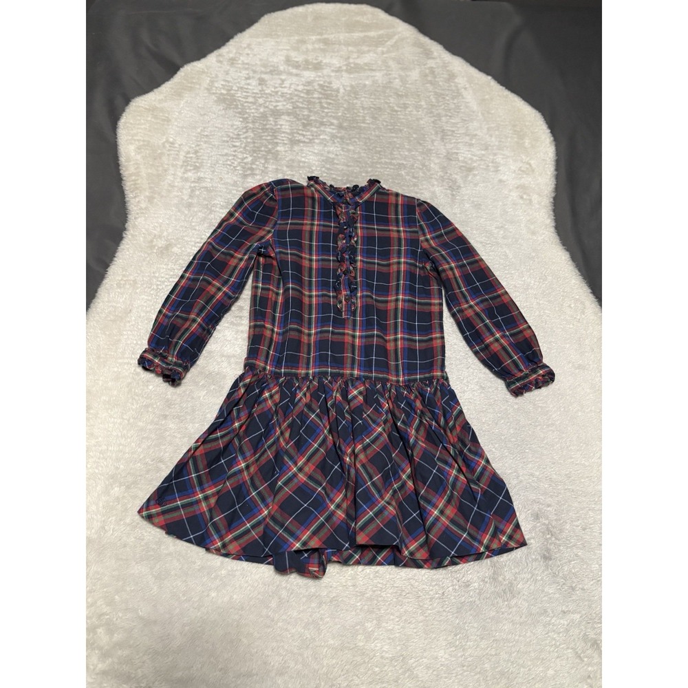 Ralph Lauren Plaid Girls 6 Drop Waist Dress Multicolor‎ Long Sleeve Cotton